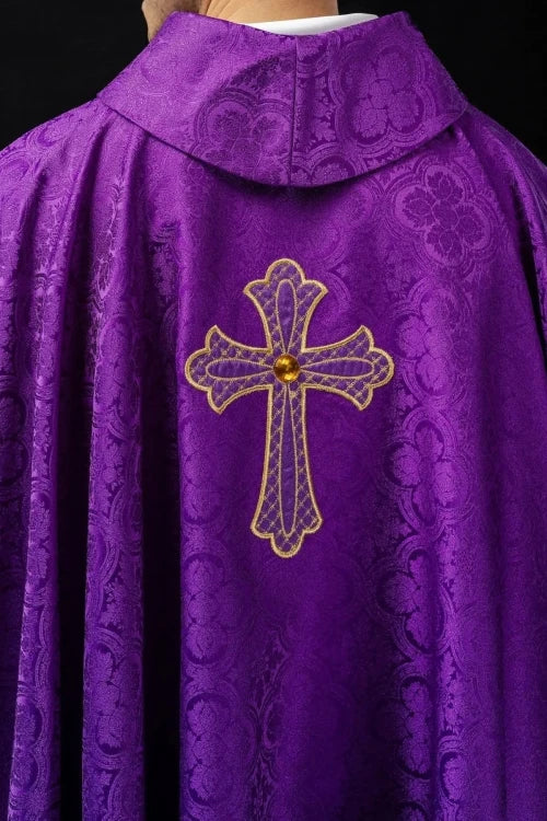 Purple Chasuble with embroidered cross symbol - gallery view 6