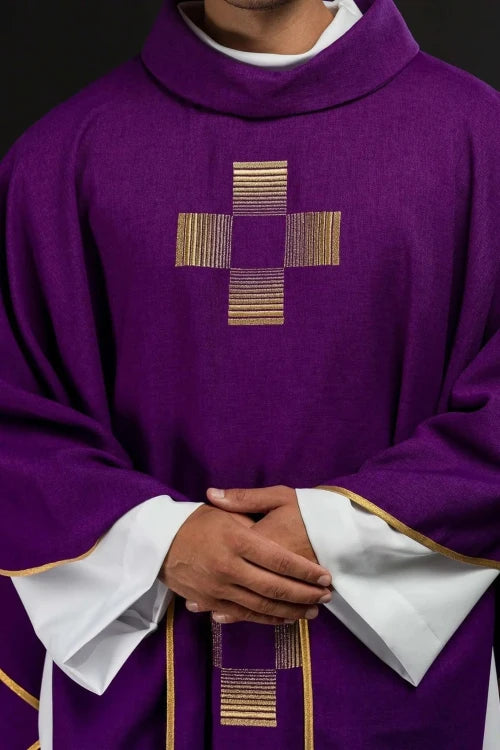 Purple Chasuble with embroidered crosses - gallery view 1