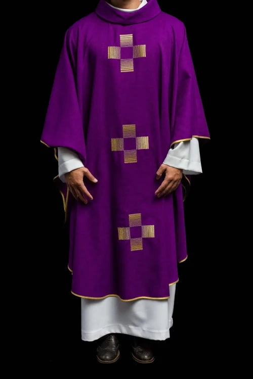 Purple Chasuble with embroidered crosses - gallery view 2