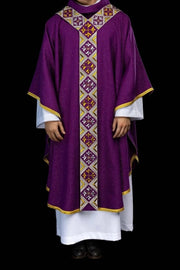 Purple Chasuble with embroidered decorative band - gallery view 1