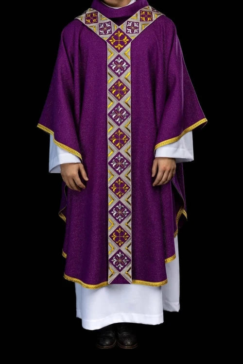 Purple Chasuble with embroidered decorative band - gallery view 1