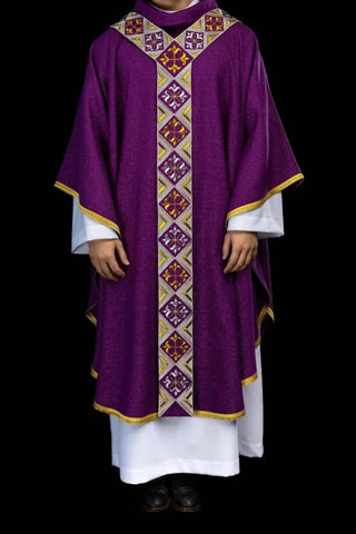 Purple Chasuble with embroidered decorative band - gallery view 1