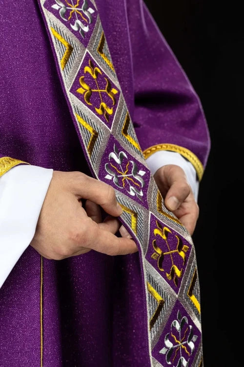 Purple Chasuble with embroidered decorative band - gallery view 2