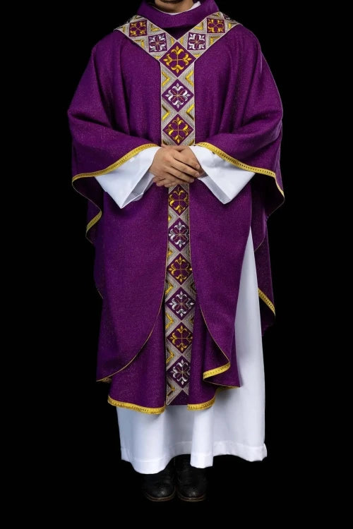 Purple Chasuble with embroidered decorative band - gallery view 8