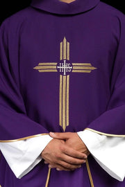 Purple Chasuble with embroidered IHS cross - gallery view 1