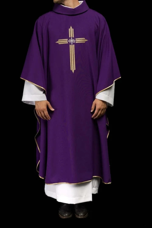 Purple Chasuble with embroidered IHS cross - gallery view 2