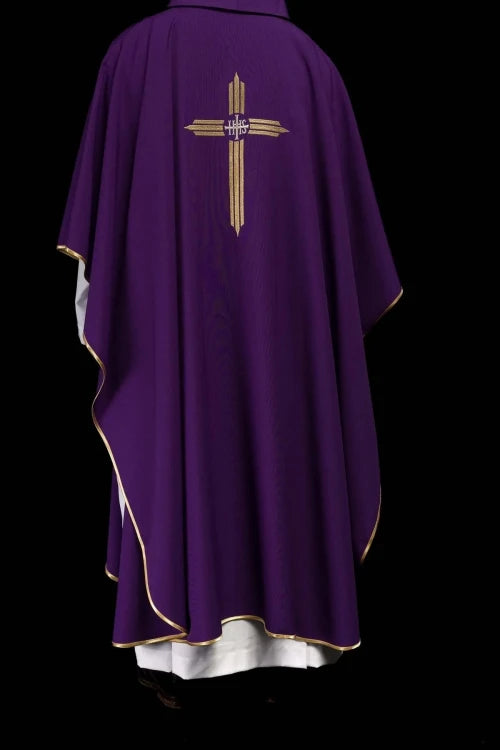 Purple Chasuble with embroidered IHS cross - gallery view 7