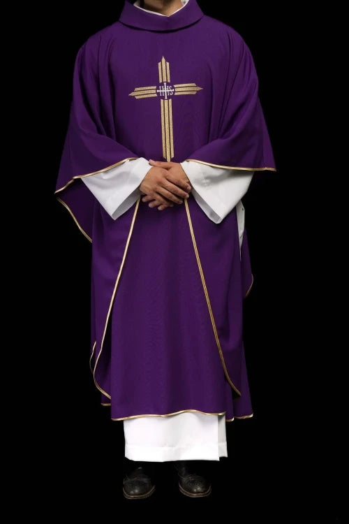 Purple Chasuble with embroidered IHS cross - gallery view 8