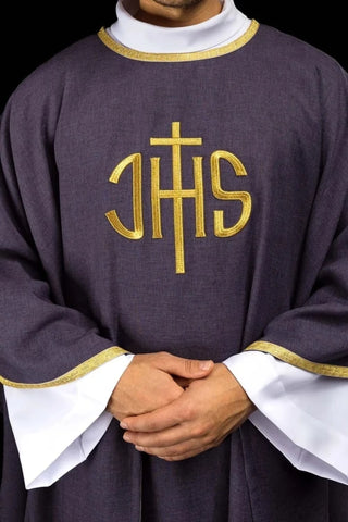 Purple Chasuble with embroidered IHS monogram - gallery view 1