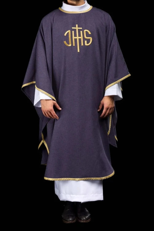Purple Chasuble with embroidered IHS monogram - gallery view 2