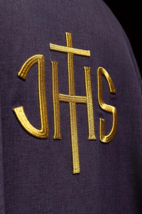 Purple Chasuble with embroidered IHS monogram - gallery view 3