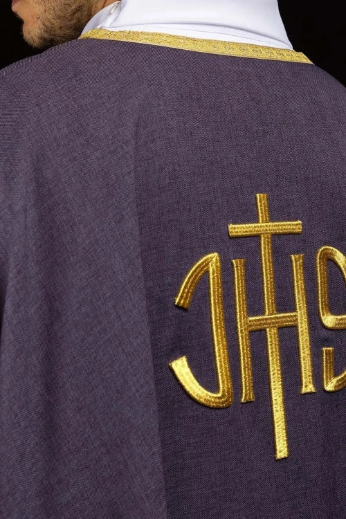 Purple Chasuble with embroidered IHS monogram - gallery view 7