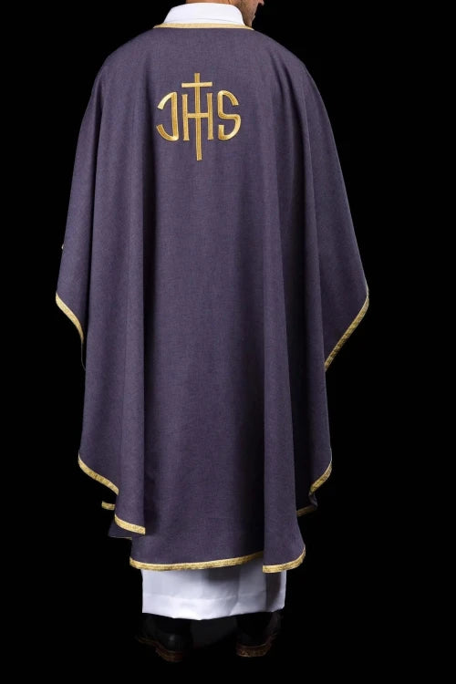 Purple Chasuble with embroidered IHS monogram - gallery view 8