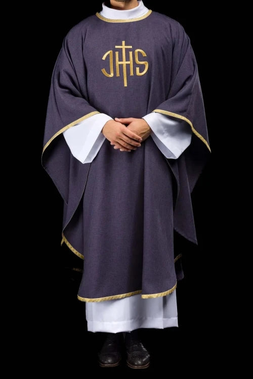 Purple Chasuble with embroidered IHS monogram - gallery view 9