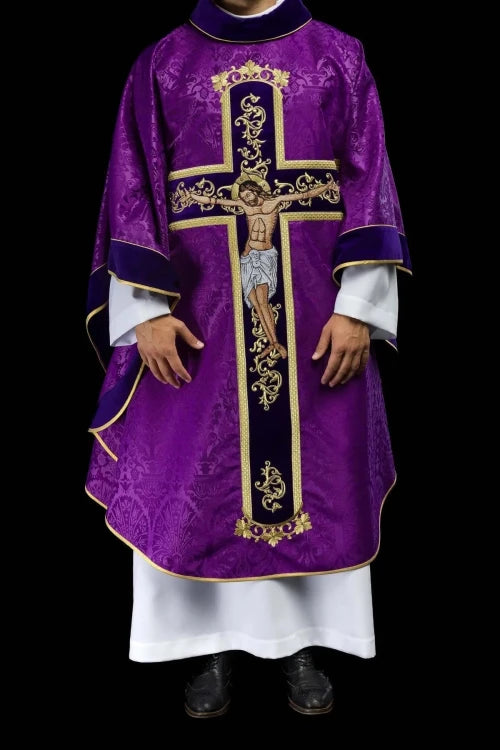 Purple Chasuble with embroidered image of Jesus Christ - gallery view 1