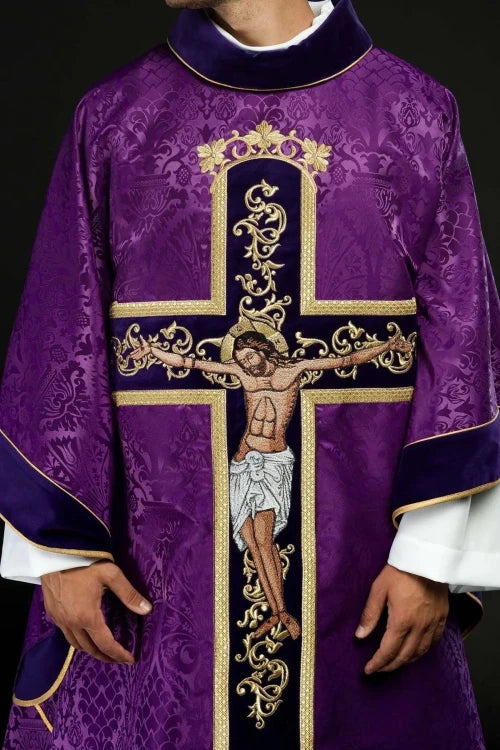 Purple Chasuble with embroidered image of Jesus Christ - gallery view 2