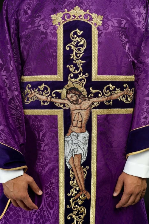 Purple Chasuble with embroidered image of Jesus Christ - gallery view 3