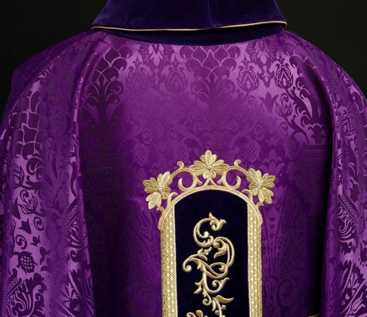 Purple Chasuble with embroidered image of Jesus Christ - gallery view 7