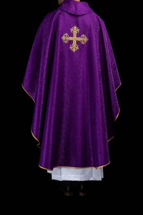 Purple Chasuble with gold cross embroidery and jacquard fabric - Variant II - gallery view 9