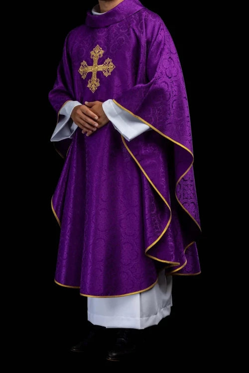 Purple Chasuble with gold cross embroidery and jacquard fabric - Variant II - gallery view 10