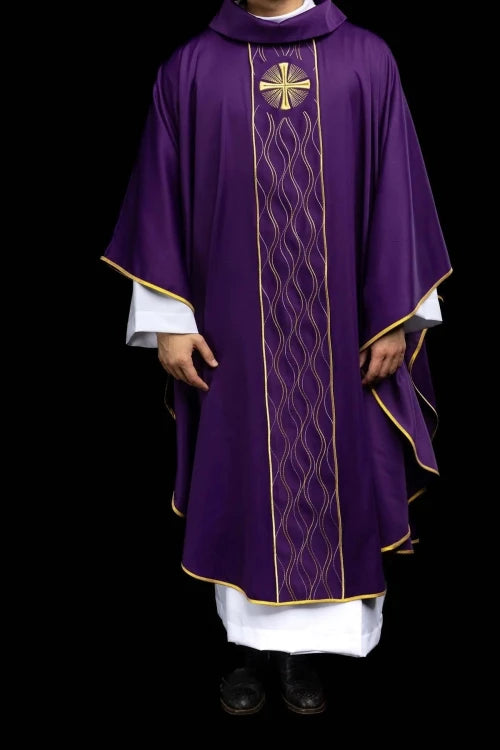 Purple Chasuble with gold cross embroidery - Variant II - gallery view 2