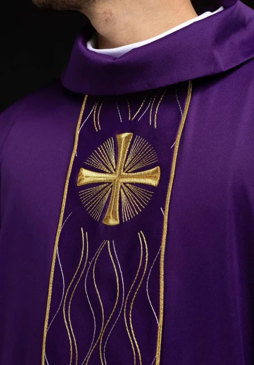Purple Chasuble with gold cross embroidery - Variant II - gallery view 3