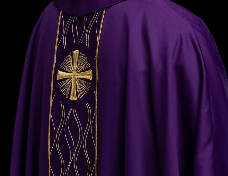 Purple Chasuble with gold cross embroidery - Variant II - gallery view 6