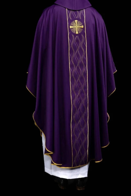 Purple Chasuble with gold cross embroidery - Variant II - gallery view 7