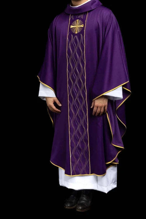 Purple Chasuble with gold cross embroidery - Variant II - gallery view 8