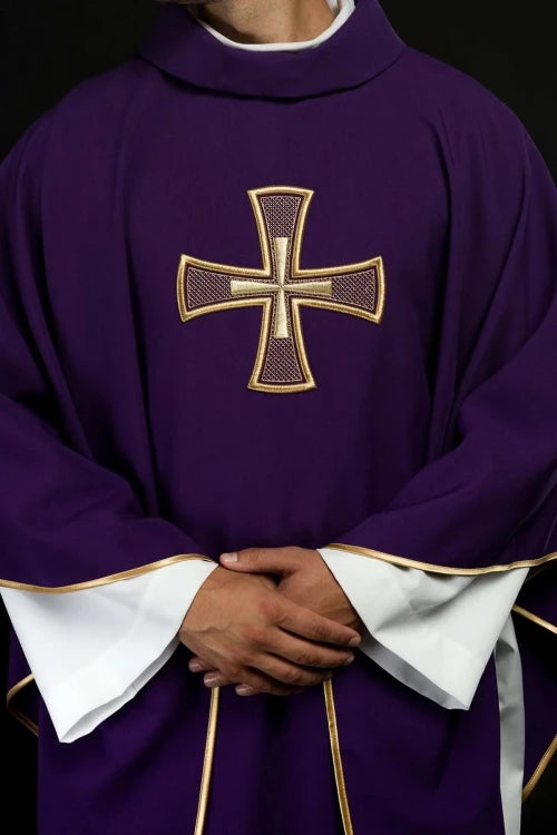 Purple Chasuble with gold IHS embroidery - Variant I - gallery view 1
