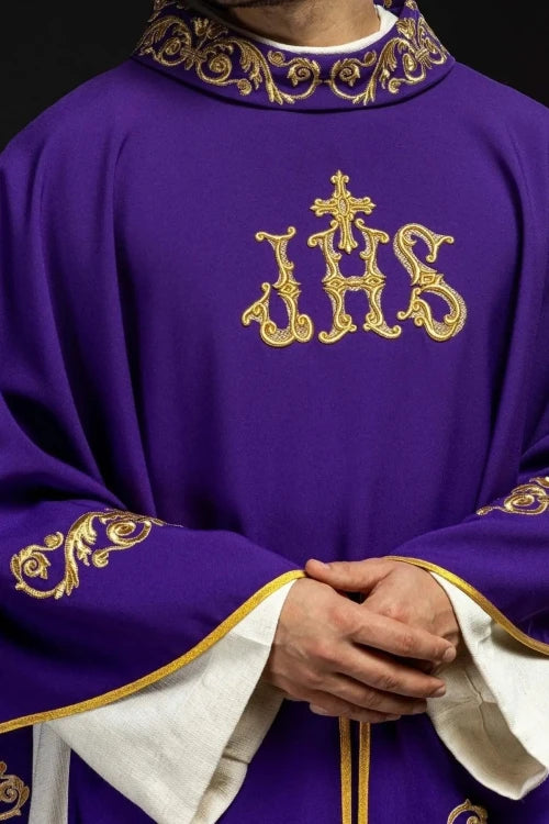 Purple Chasuble with gold IHS embroidery - Variant II - gallery view 1
