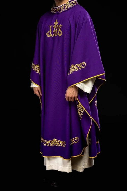 Purple Chasuble with gold IHS embroidery - Variant II - gallery view 2