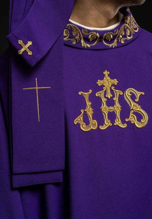 Purple Chasuble with gold IHS embroidery - Variant II - gallery view 6