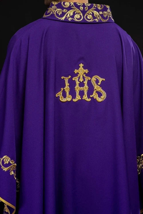 Purple Chasuble with gold IHS embroidery - Variant II - gallery view 9