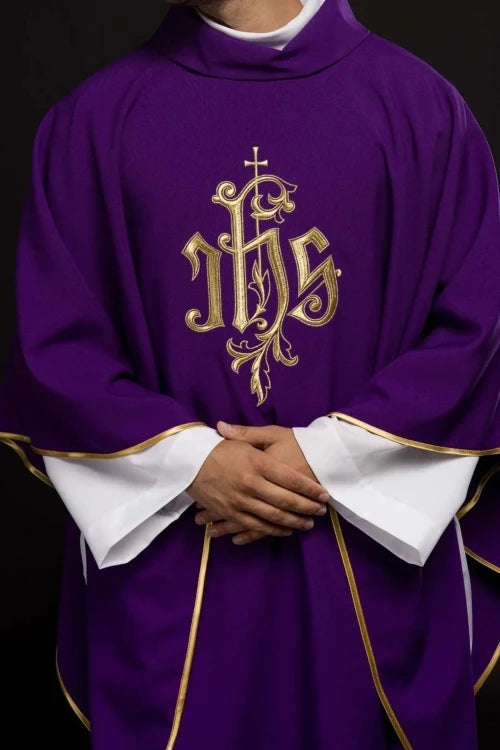 Purple Chasuble with gold IHS embroidery - Variant III - gallery view 1