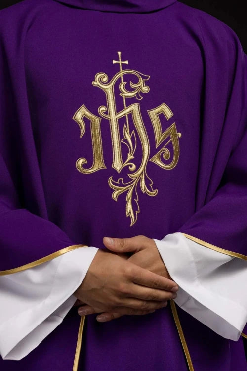 Purple Chasuble with gold IHS embroidery - Variant III - gallery view 3
