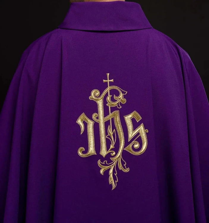 Purple Chasuble with gold IHS embroidery - Variant III - gallery view 6