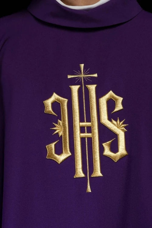 Purple Chasuble with gold IHS embroidery - Variant IV - gallery view 1