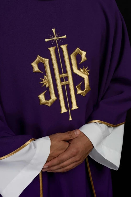 Purple Chasuble with gold IHS embroidery - Variant IV - gallery view 3