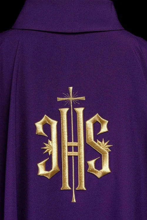 Purple Chasuble with gold IHS embroidery - Variant IV - gallery view 5