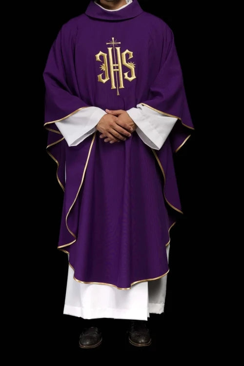 Purple Chasuble with gold IHS embroidery - Variant IV - gallery view 7
