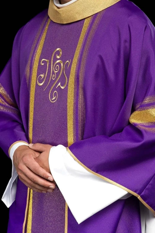 Purple Chasuble with gold IHS embroidery - Variant V - gallery view 1
