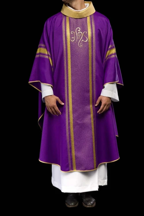 Purple Chasuble with gold IHS embroidery - Variant V - gallery view 2