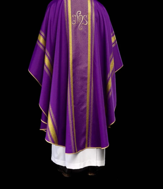 Purple Chasuble with gold IHS embroidery - Variant V - gallery view 8