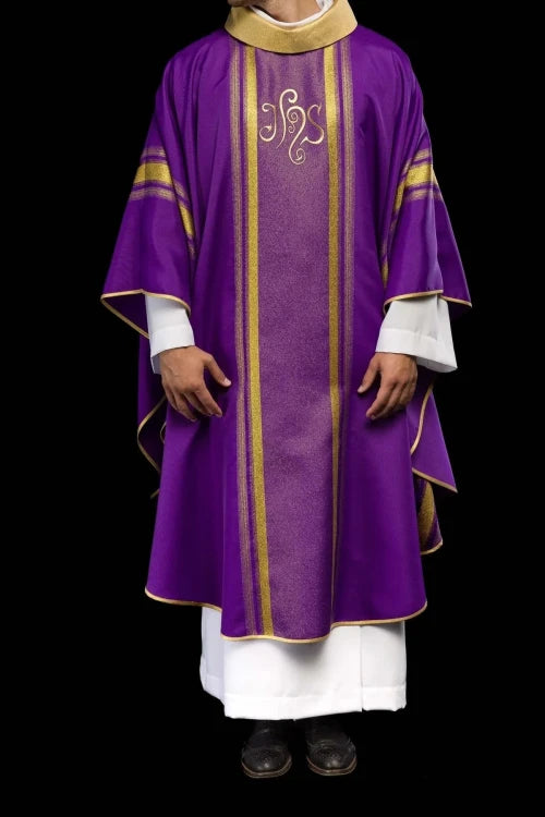 Purple Chasuble with gold IHS embroidery - Variant V - gallery view 9