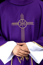Purple Chasuble with gold IHS embroidery - Variant VI - gallery view 1