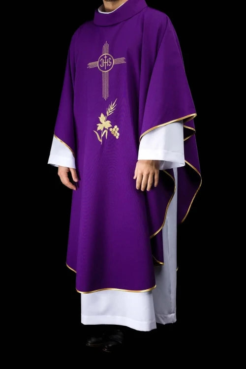 Purple Chasuble with gold IHS embroidery - Variant VI - gallery view 2