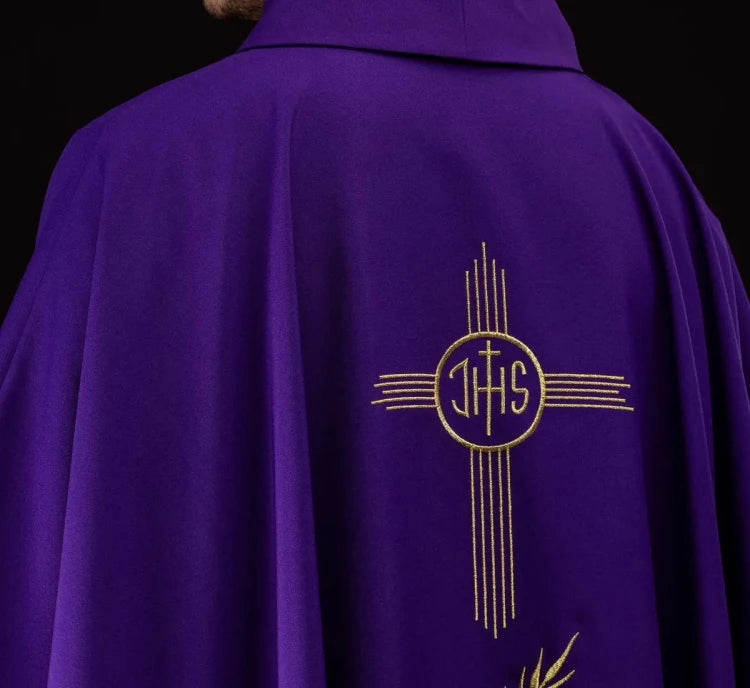 Purple Chasuble with gold IHS embroidery - Variant VI - gallery view 6