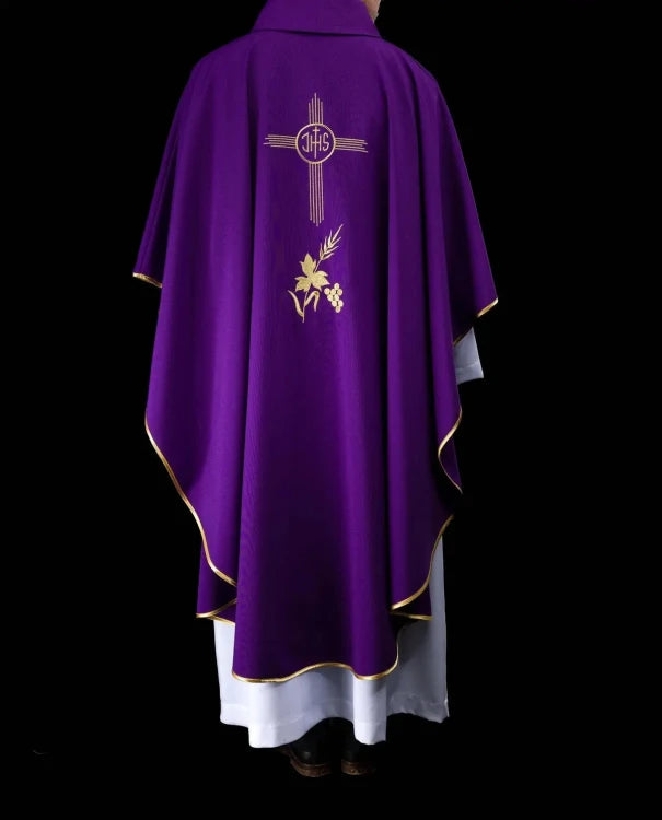 Purple Chasuble with gold IHS embroidery - Variant VI - gallery view 7