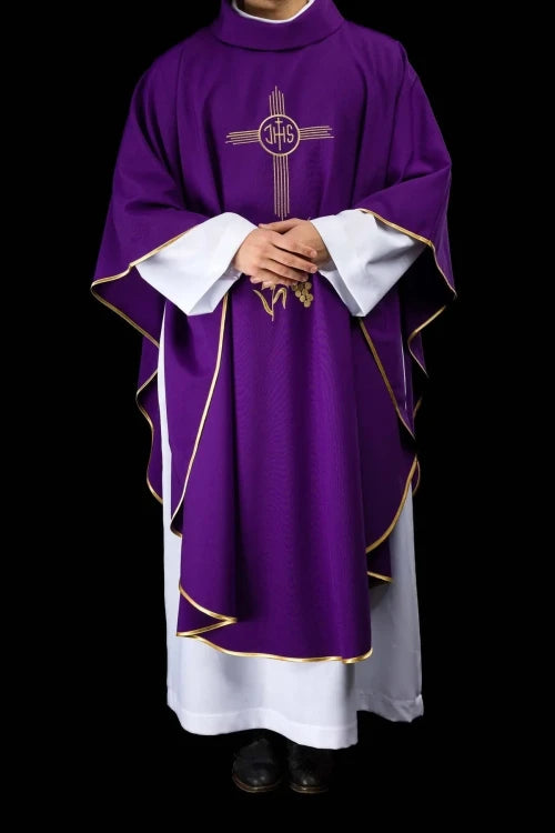 Purple Chasuble with gold IHS embroidery - Variant VI - gallery view 8